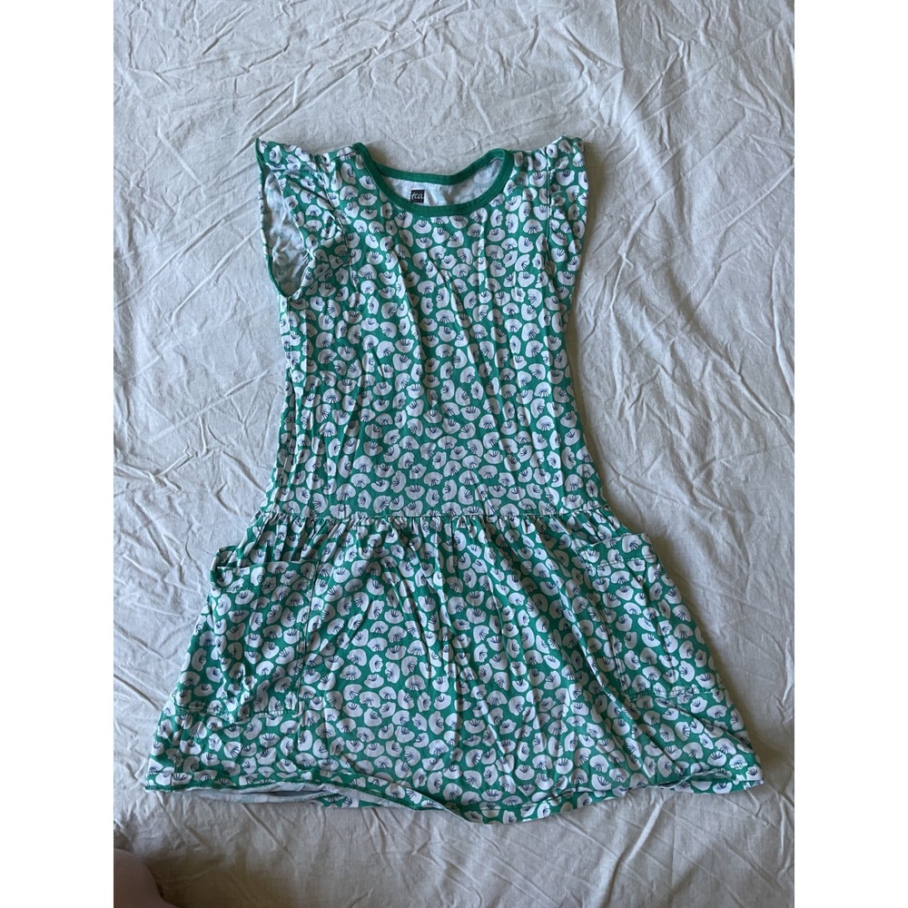 Tea Collection Girls Green White Floral Shell Flutter Sleeve Pocket Dress Size 7